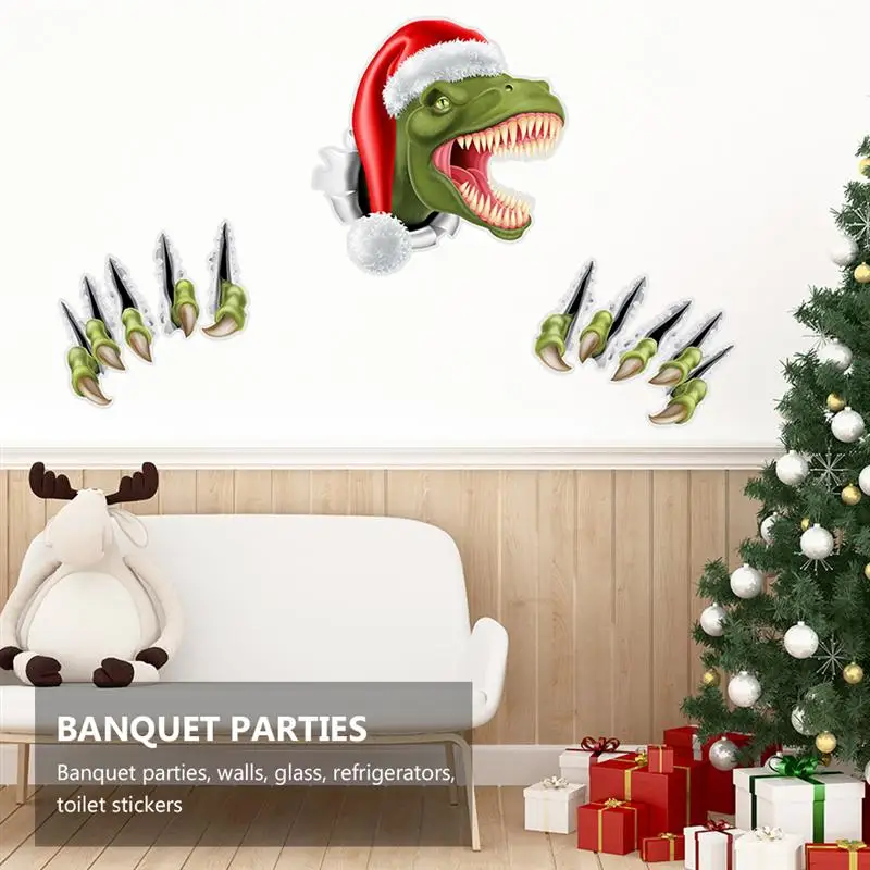 

1 Set Christmas Dinosaur Wall Decals Fridge Sticker PVC Decal Wall Sticker Decoration For Christmas