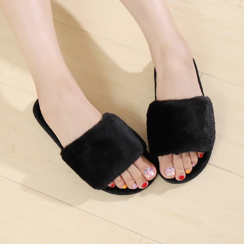

Winter Women House Slippers Warm Faux Fur Fashion Shoes Woman Slip On Flats Designer Ladies Furry Slippers Female Slides Indoor