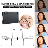 rechargeable 3 way mirror for self hair cutting 360 degrees foldable mirror with led light 10x magnifier for makeup at home