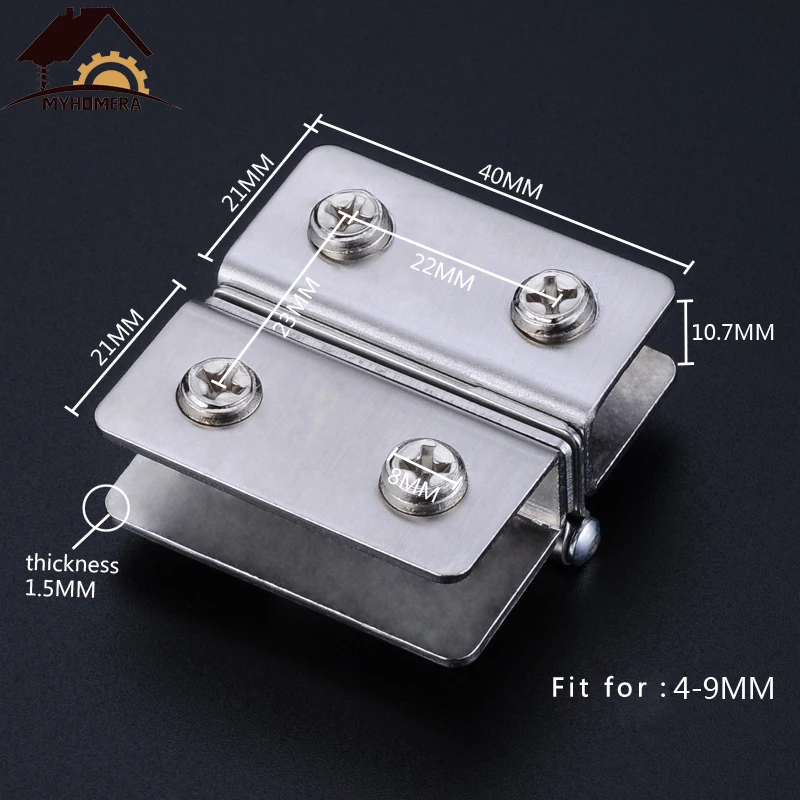 for 4-9mm Glass Myhomera петли для стеклянной двери двухсторонний зажим без отверстия из нержавеющей петля дверная стеклянные зажимы зажим для 4-9 мм 180 градусов - Цвет: for 4-9mm Glass