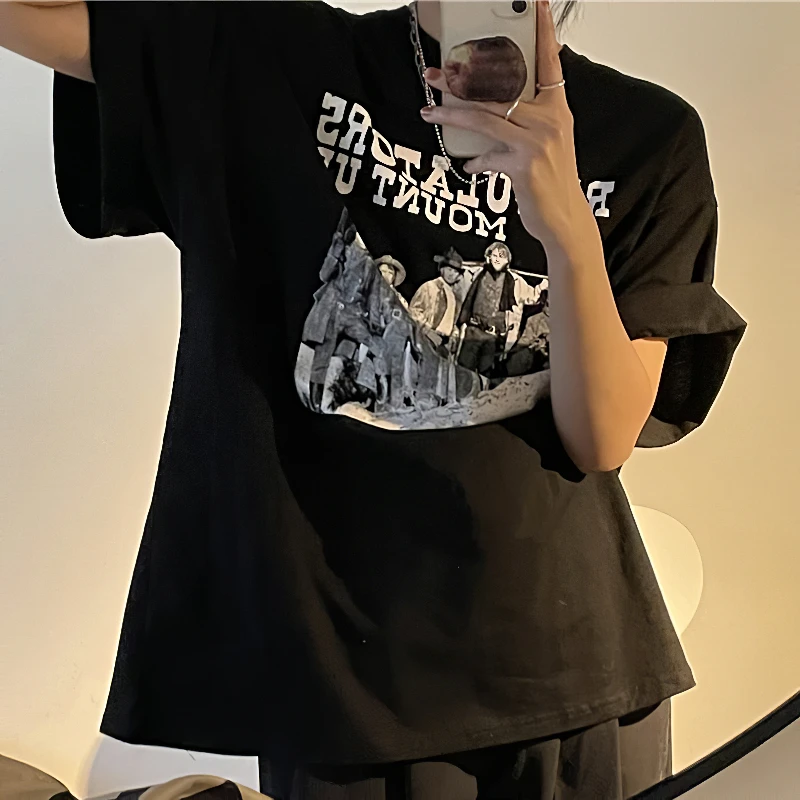 

Harteen Summer Vintage Y2k Cartoon Print Black T Shirt Women Clothes Femme Top Fashion Short Sleeve Oversized Camisas De Mujer