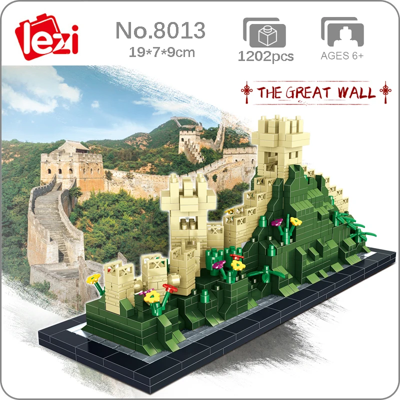 

Lezi 8013 World Architecture China Great Wall 3D Model 1202pcs DIY Mini Diamond Blocks Bricks Building Toy for Children no Box