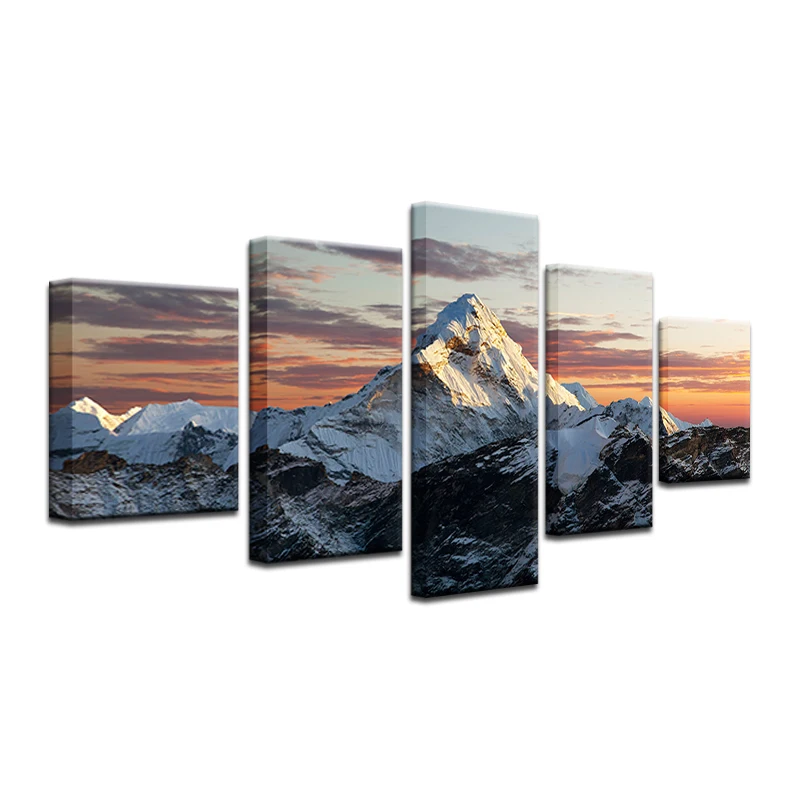 

Modular Picture Modern Painting Cuadros Decoration 5 Panel Snow Mountains Snowscape Canvas Art Framework Wall For Living Room