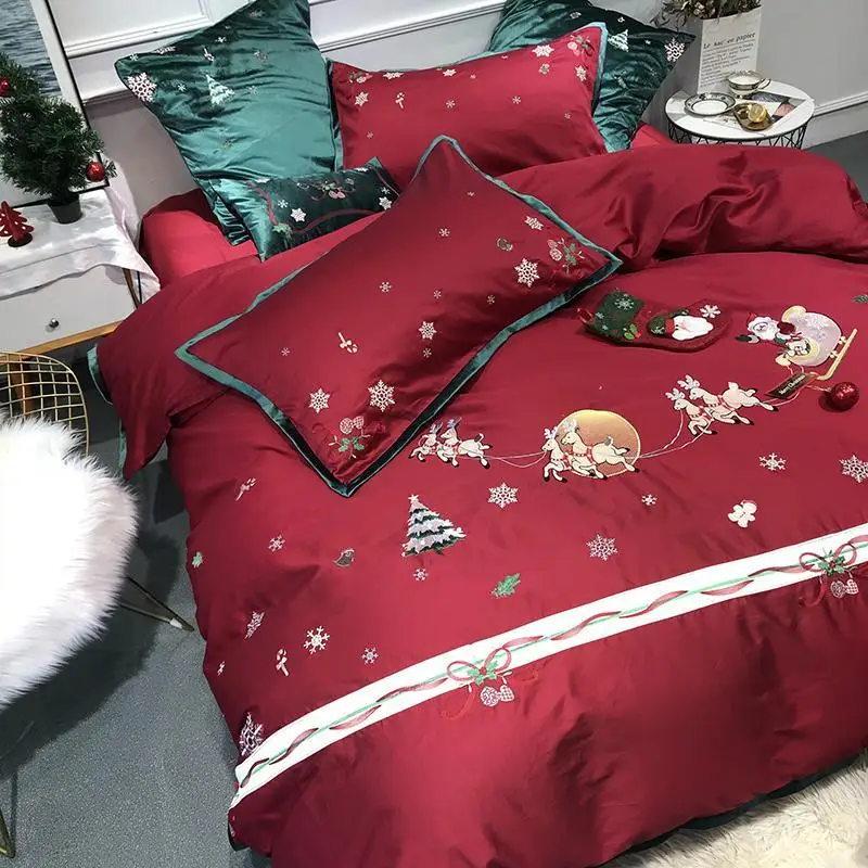 2019 Рождественский Комплект постельного белья с оленем роскошная вышивка