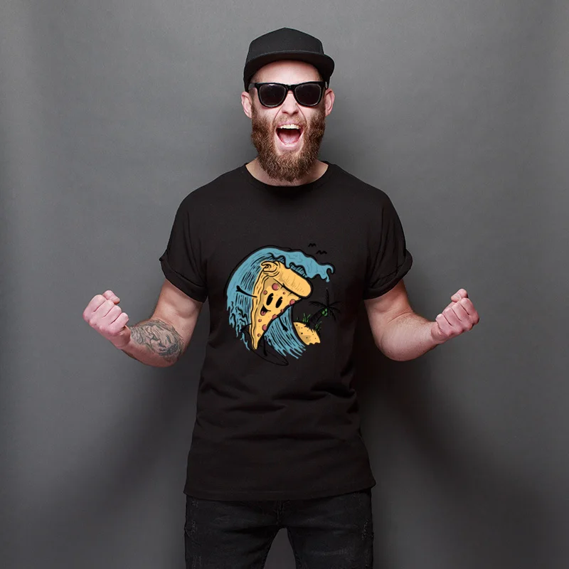 

Hot Sale Pizza Surfing Crazy Funny Tops Teenagers Summer Loose Tee Shirts Fitness Tight Summer Tees Unisex