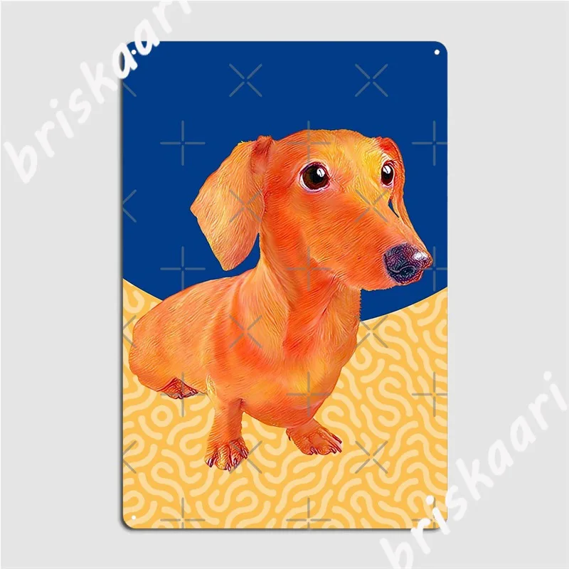 Такса собака искусство с синем фоне металлические знаки Печать на холсте Картина
