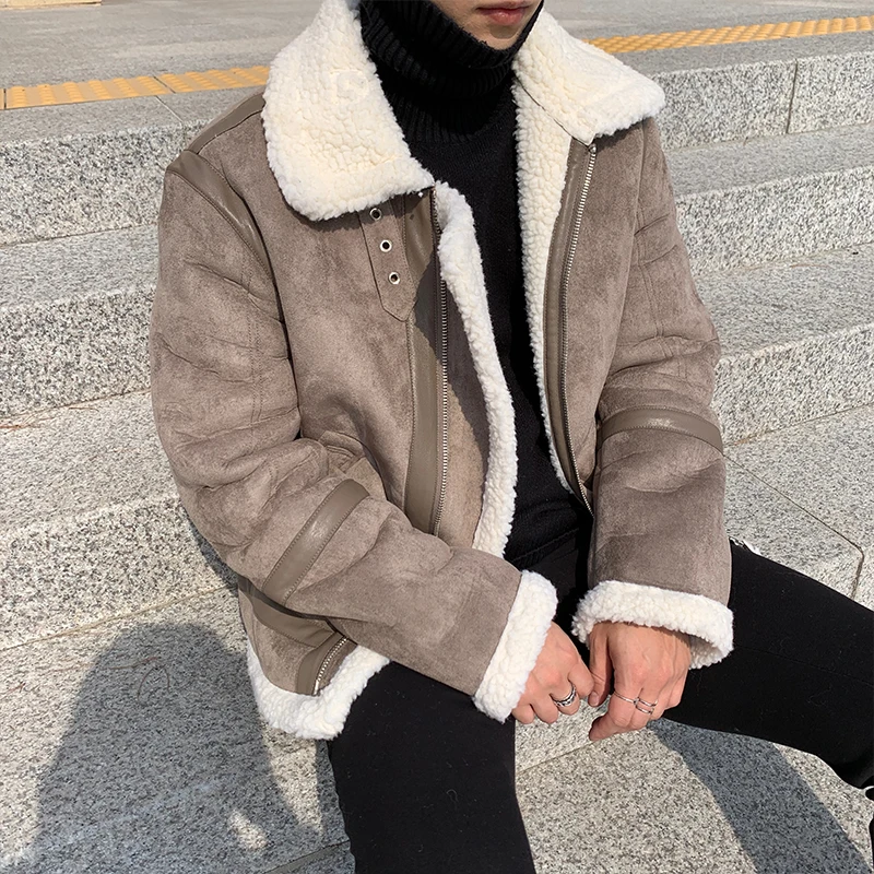 

Winter parka men's fashion casual short loose lapel lamb velvet jacket thick warm and windproof jacket high quality men