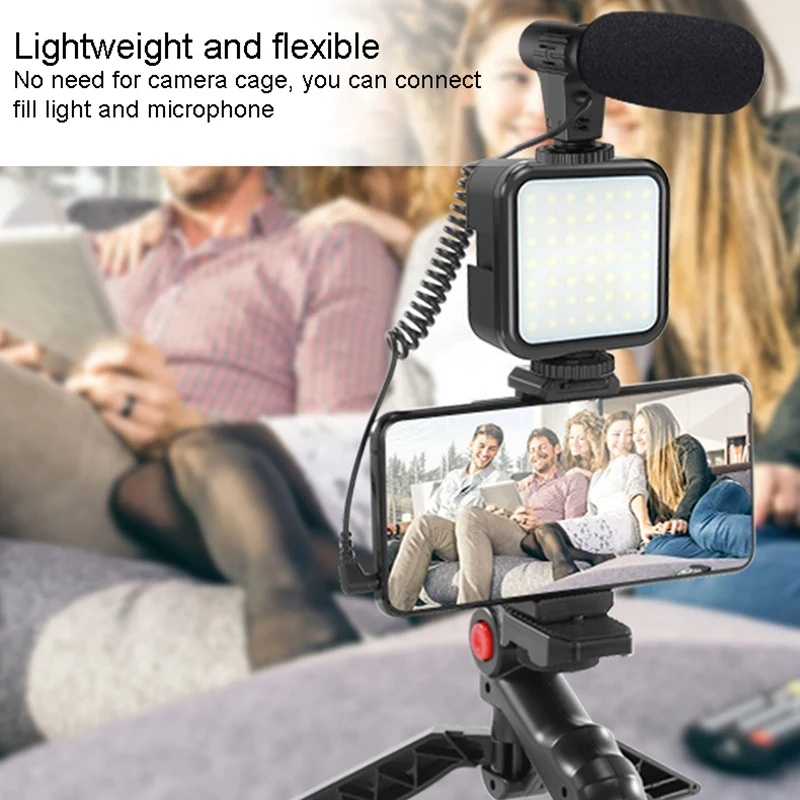 

Vlogging Kit Mobile Phone Bracket Microphone Fill Light Combination Set for Vlog Live Phone Recording