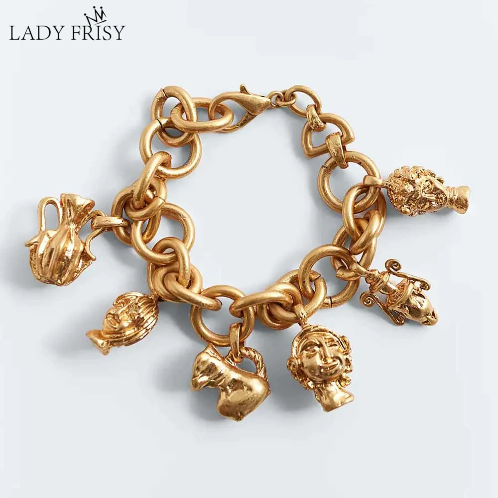 

Ladyfirsy 2021 ZA Charm Vase Face Bracelet for Women INS Gold Color Irregular Maxi Bangles Vintage Valentines Day Gift Wholesale
