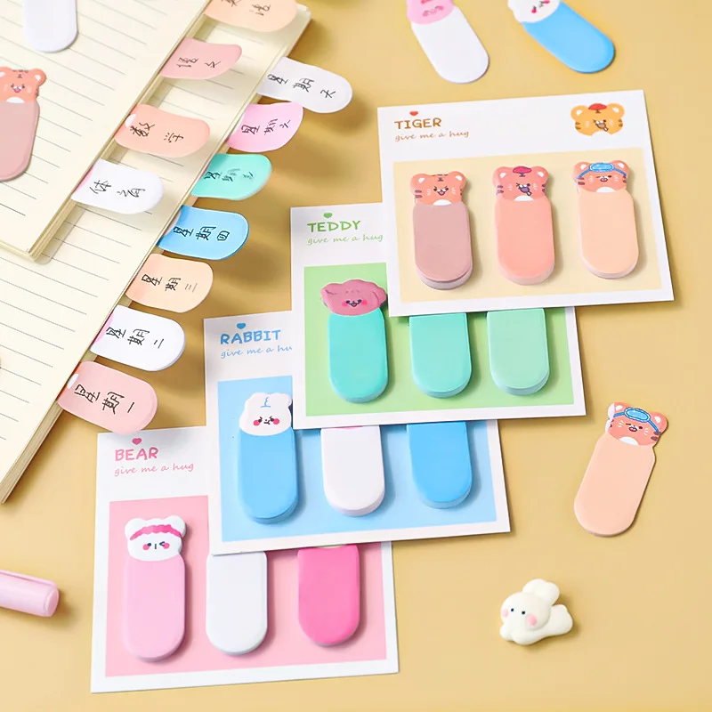 

2pcs Ins Cartoon Animal N Times Post Notes Sticky Bookmark Index Sticker Set School Office Stationery Supplies