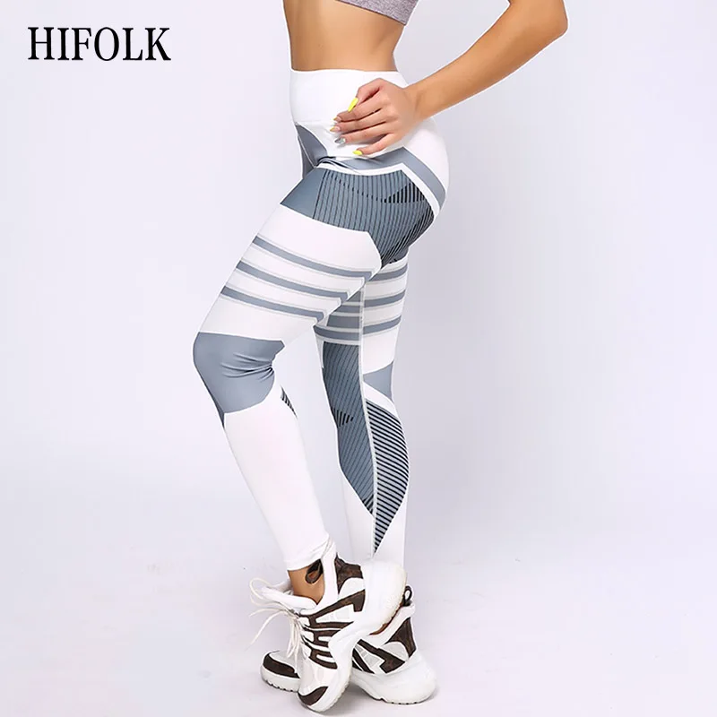 HIFOLK, стильные леггинсы для фитнеса, черные, белые, с прострочкой, с принтом, леггинсы, высокие, эластичные, пуш-ап, дышащие, спортивные Леггинсы