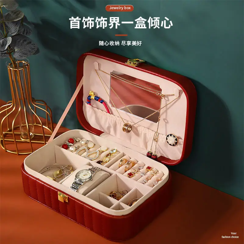 

Jewelry Box European Princess Jewelry Box Convenient Large Capacity Earrings Earrings Necklace Jewelry Net Red Lock Storage Box