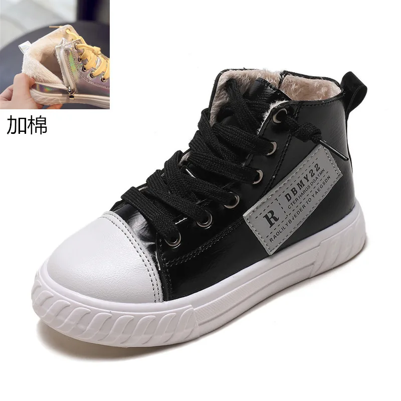

Children's low boots 2019 autumn and winter new fashion Korean girls warm leather boots plus velvet boys cotton shoes kid shoes