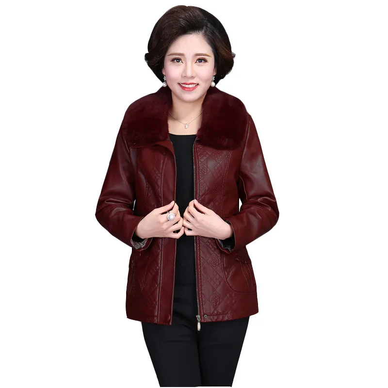 High-quality leather jacket winter PU leathers jackets mid-length plus cotton jackets plus fertilizer plus size women's overcoat enlarge