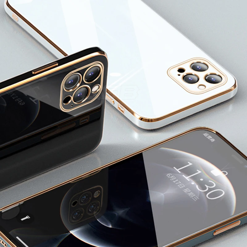 Luxury 6D Plating Soft Silicone Square Frame Case for iPhone 11 12 13 Pro Max Mini XR X XS 7 8 Plus SE 2020 Shockproof TPU Cover