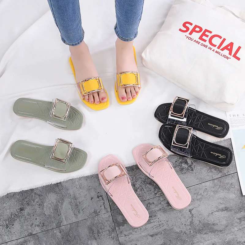 

summer outside solid color square buckle fashion comfortable slippers casual shoes great fashion non-slip outdoor sandals
