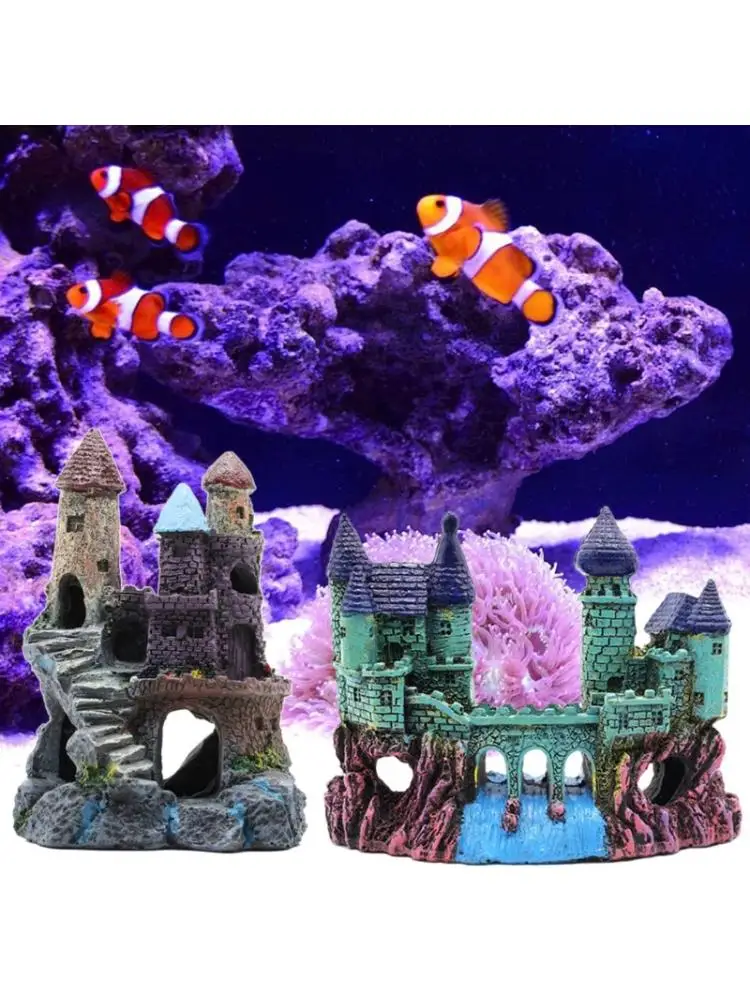 Смоляный замок для аквариума декорационный бак горная пещера с рыбами Betta Hideout