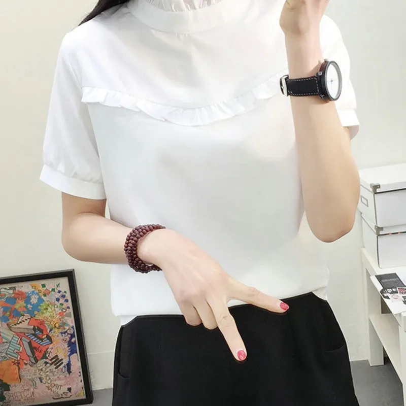2020 модная Женская Офисная однотонная блузка милые топы для девочек рубашки с
