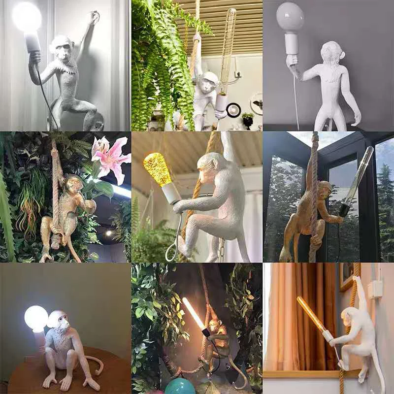 Подвесная лампа в скандинавском стиле из пеньковой веревки форме обезьяны