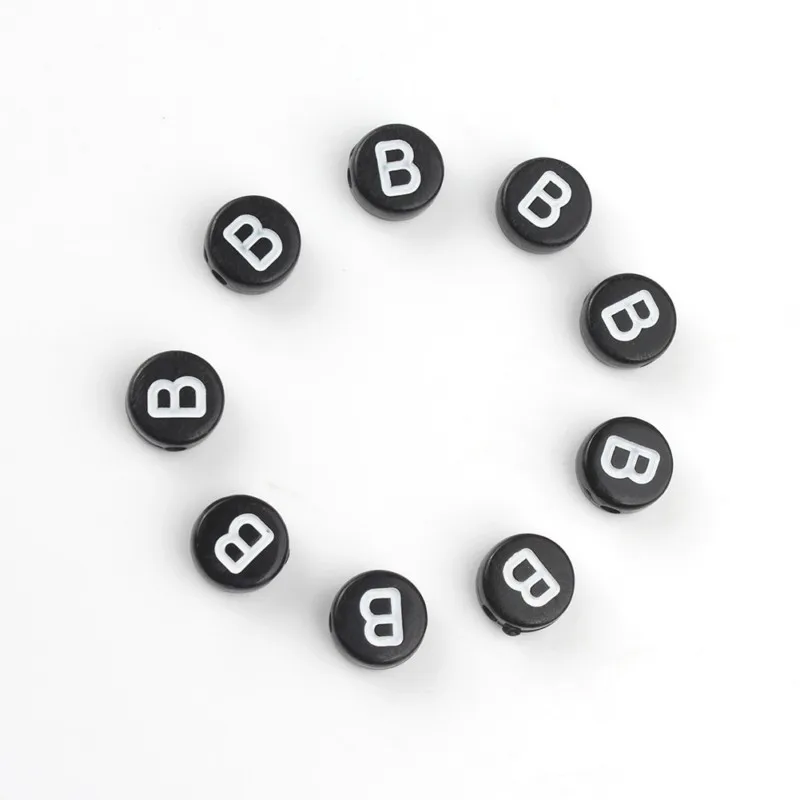 Черный смешанный с английскими буквами Акриловые Бусины круглые плоские