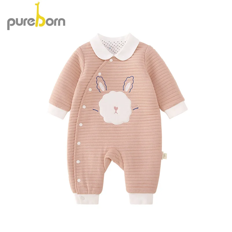 Pink Pureborn/детская одежда; Детский комбинезон; хлопковая одежда для новорожденных; комбинезон; Детский костюм для девочек и мальчиков с героями мультфильмов; один предмет - Цвет: Pink