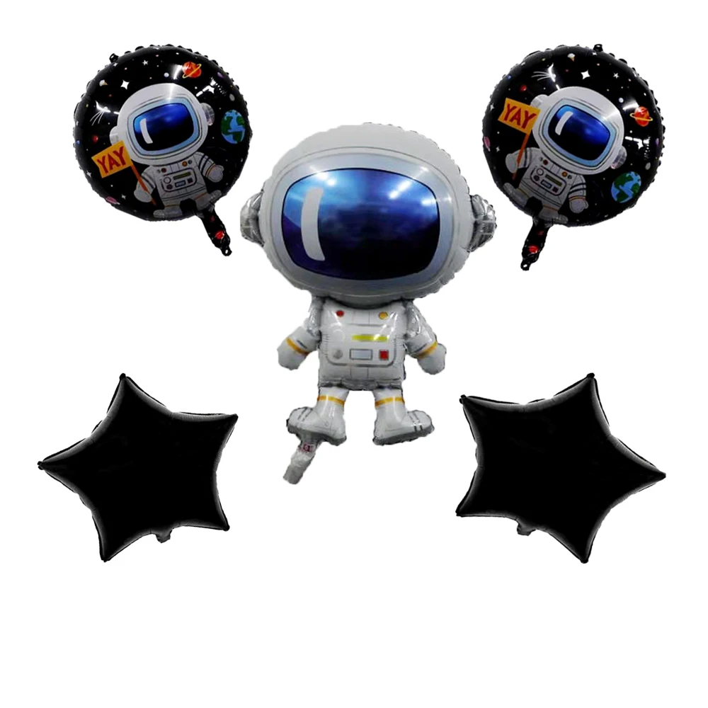 

1pc astronaut aluminum film balloon astronaut balloon kids birthday party decoration and 5pcs black aluminum film pentagram