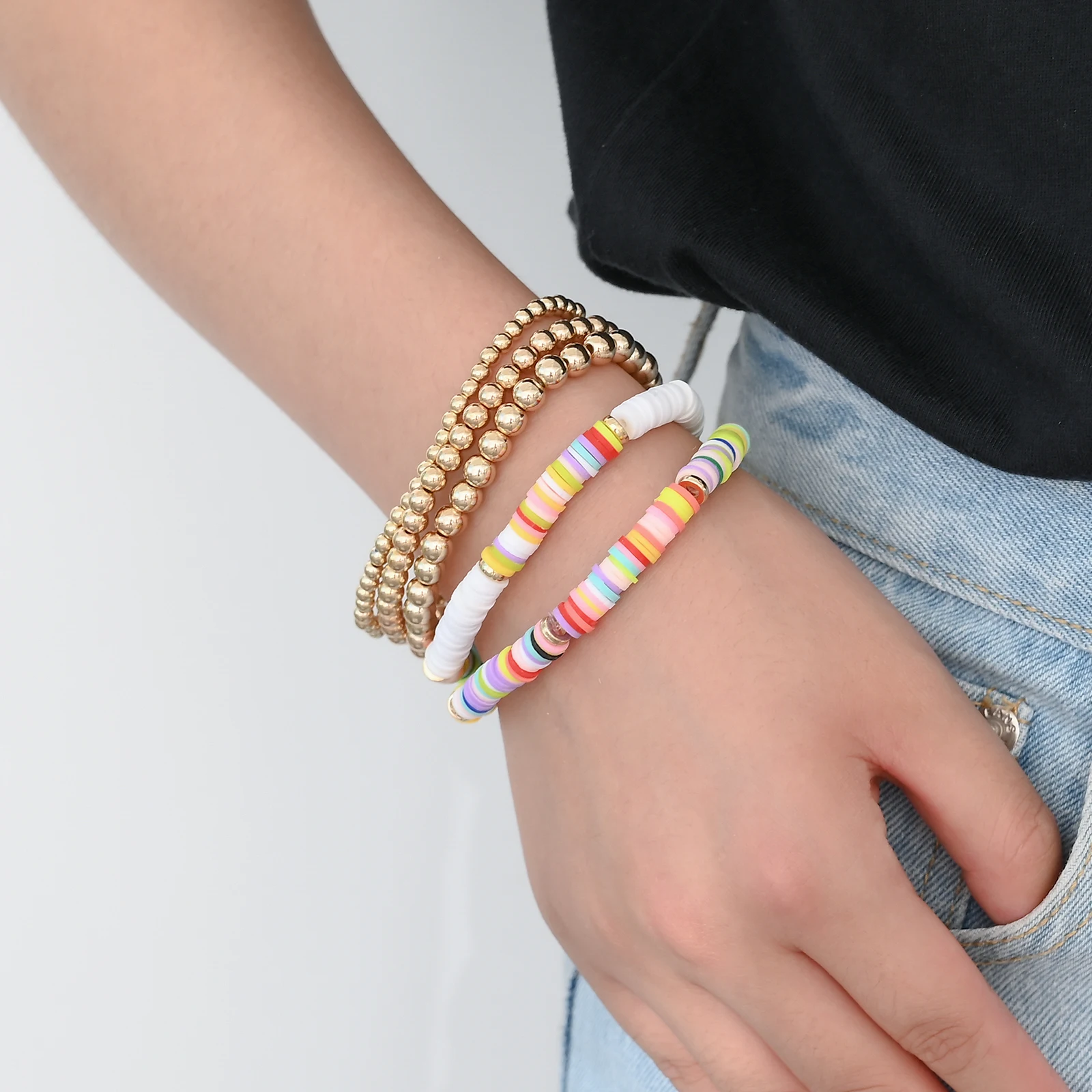 5 шт./компл. модный набор золотистых круглых браслетов из бисера богемные бусины