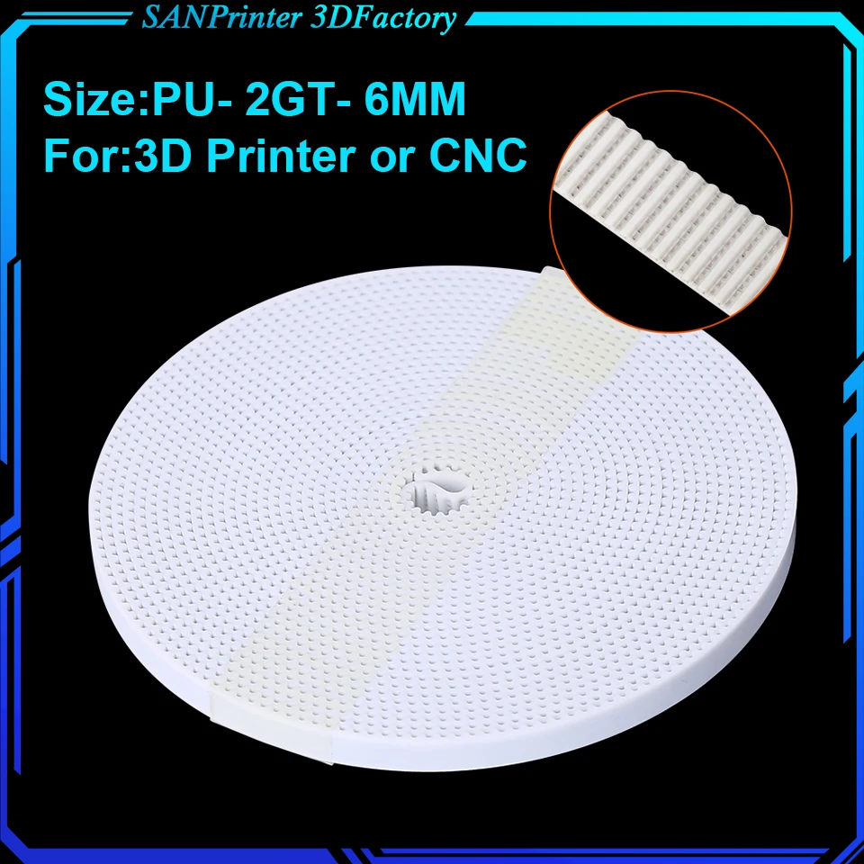 

PU with Steel Core GT2 Belt 2GT Timing Belt 6mm Width 2M 3M 5M a Pack for 3D Printer