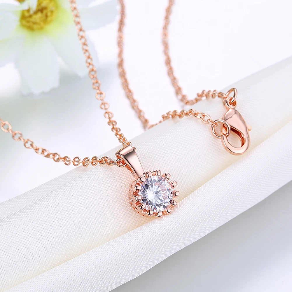 Fashion K Gold Trend Necklace Zircon Rose Female Round Diamond Engagement White Valentine's Day Gift | Украшения и аксессуары