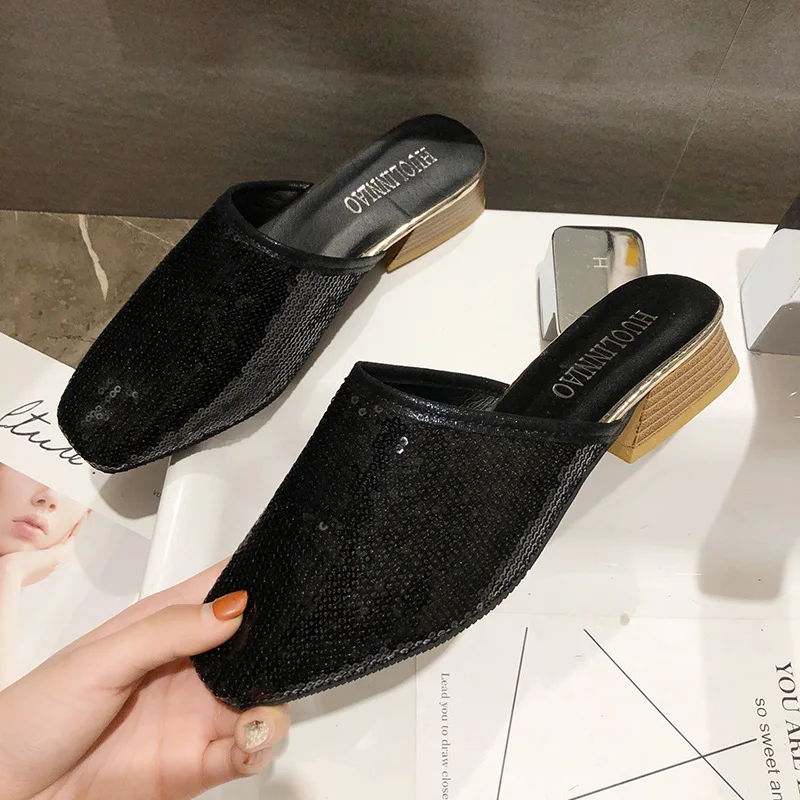 

2019 New Designer Slippers Women Mules Shoes Fashion Stripe Slides Ladies Brand Mules Female Luxury Bling Slippers indoor Shoe