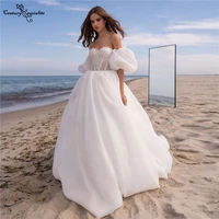 beach wedding dress boho bridal gowns detachable sleeve sweetheart lace organza sparkle bohemian bride dresses vestido de noiva