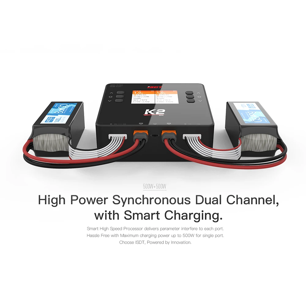 

ISDT K2 AC 200W DC 500W x2 Dual Channel Smart Battery Balance Charger For Lilon LiPo LiHV NiMH Pb Gaoneng Tattu Battery RC Model