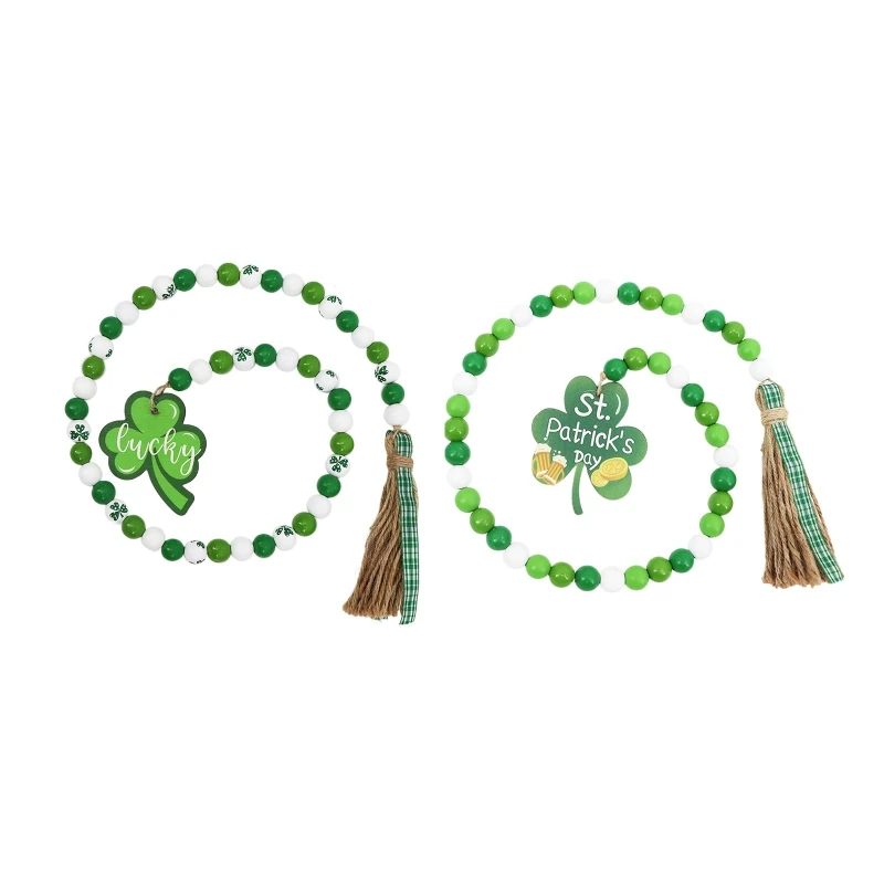 

New Patrick's Day Wood Beads Garland with Tassels Lucky Shamrock Pendant Farmhouse Rustic Home Decor Wall Hanging Ornaments