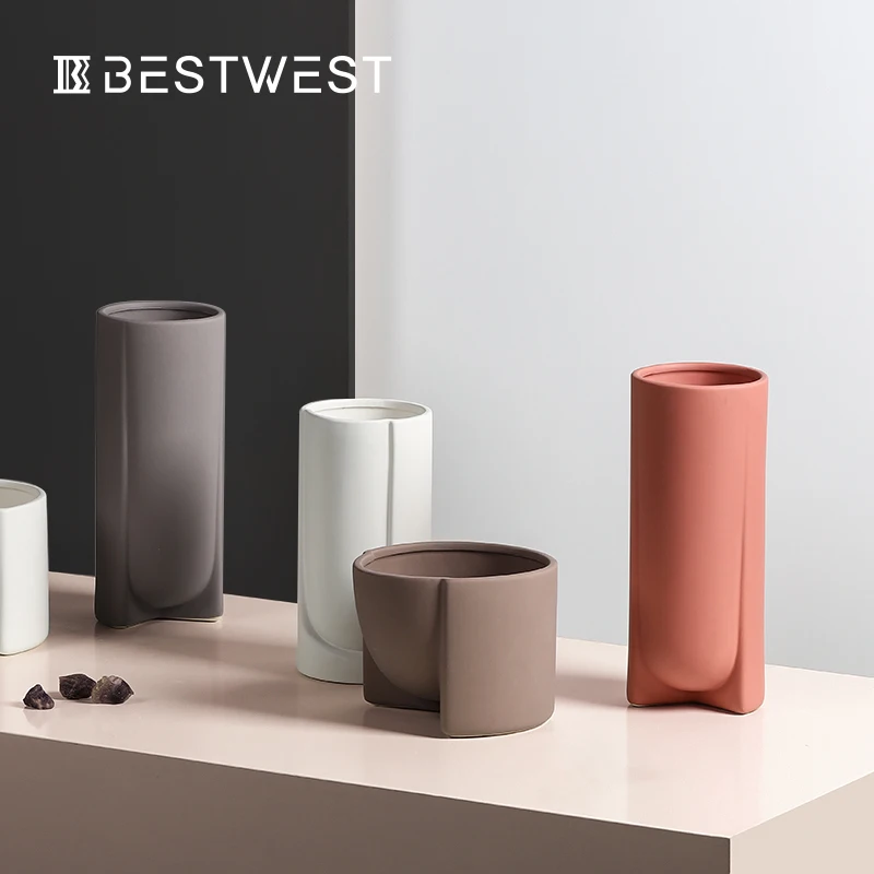 

Nordic Vase Luxury Porcelain Modern Indoor Vase Desk Floor Office Accessories Minimalist Decor Geometric Jarrones Vases BG50VS