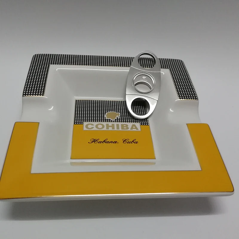 

COHIBA квадратный Керамика пепельницы для сигарет 2 держатель 1 пепельно-образным пазом сигарная пепельница большой пепельница для дома с Plasma ...