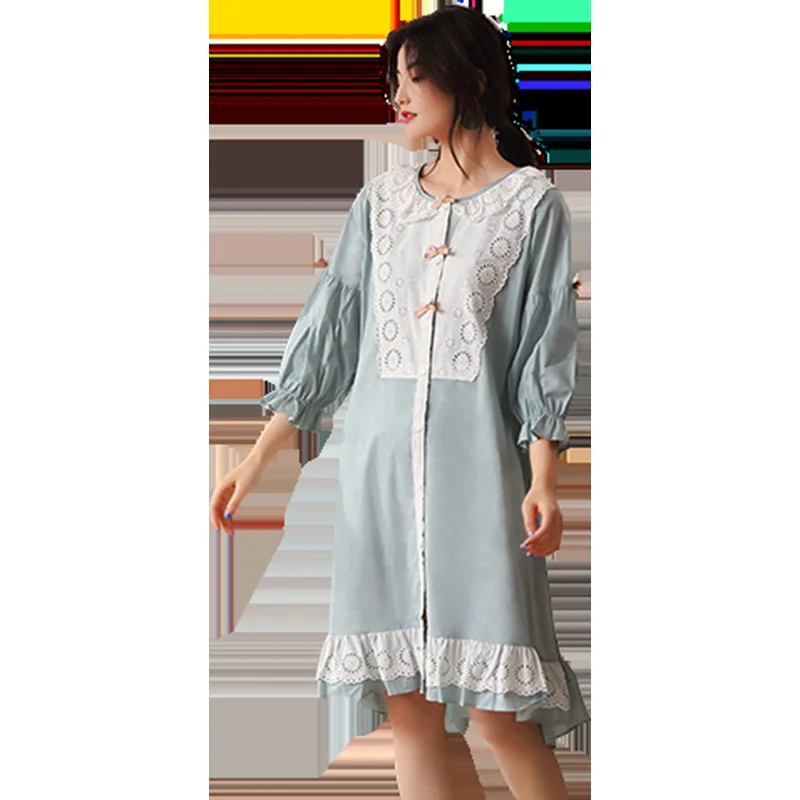 

Womens Cotton Long Sleeve Nightgown Autumn Thin Korean Loose Cardigan Night Dress Plus Size Sexy Sleepwear Batas De Dormir Mujer