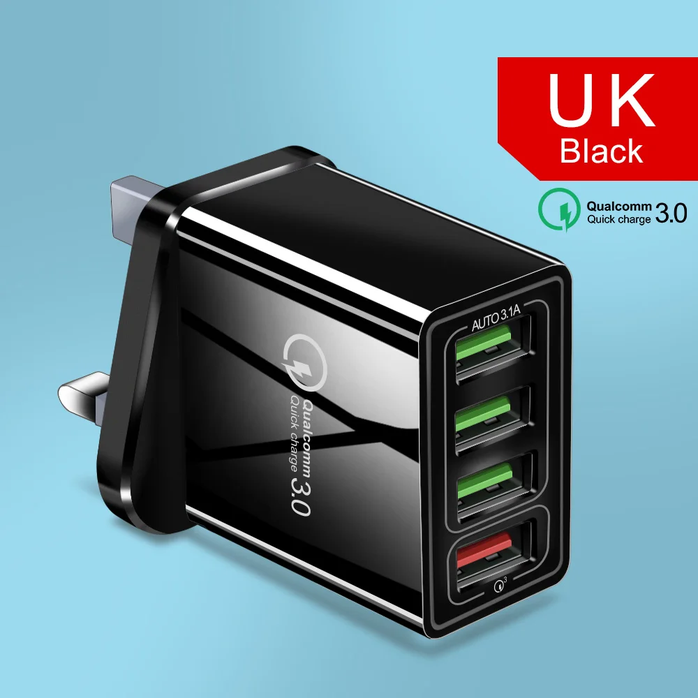 48 Вт USB зарядное устройство Quick Charge 3,0 4,0 порт настенное быстрое зарядное устройство для iPhone samsung Xiaomi huawei зарядное устройство для мобильных телефонов ЕС Великобритания адаптер - Тип штекера: 4Port-UK Black