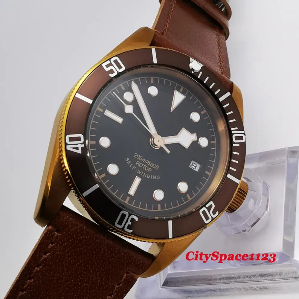 Corgeut 41 мм латунный позолоченный чехол водонепроницаемый светящийся циферблат