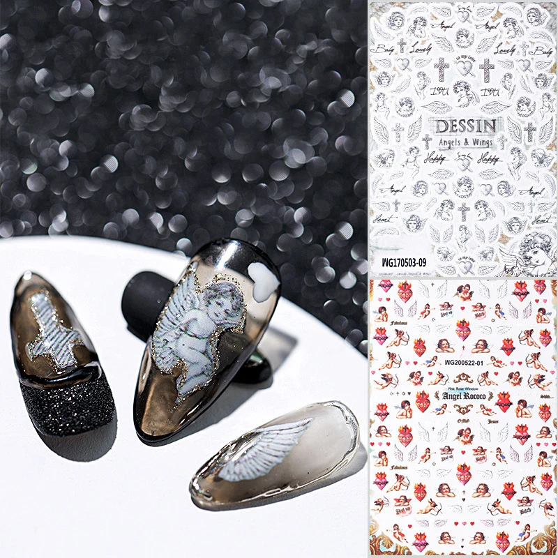 

1 лист Ангел цветочный узор наклейки для ногтей на Контур верхней губы самоклеящиеся наклейки переводятся при помощи слайдер 3D DIY Советы ней...