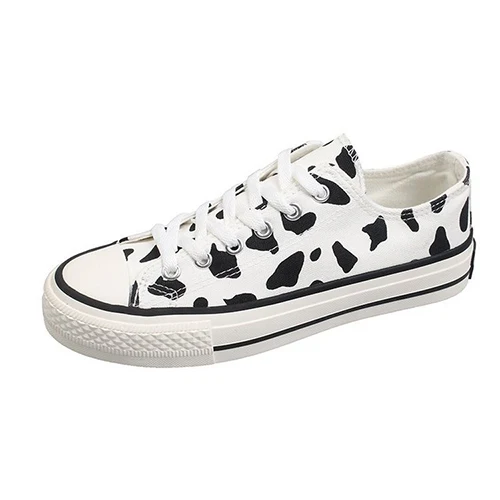 

Woman Canvas Sneakers Women's Classic Flats Female Lace Up Cow Spot Shoes Women High-top Shoes Student 2020 Fashion