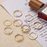 trendy finger ring set for women golden personality punk metal irregular rings 12 pcsset fashion party jewelry
