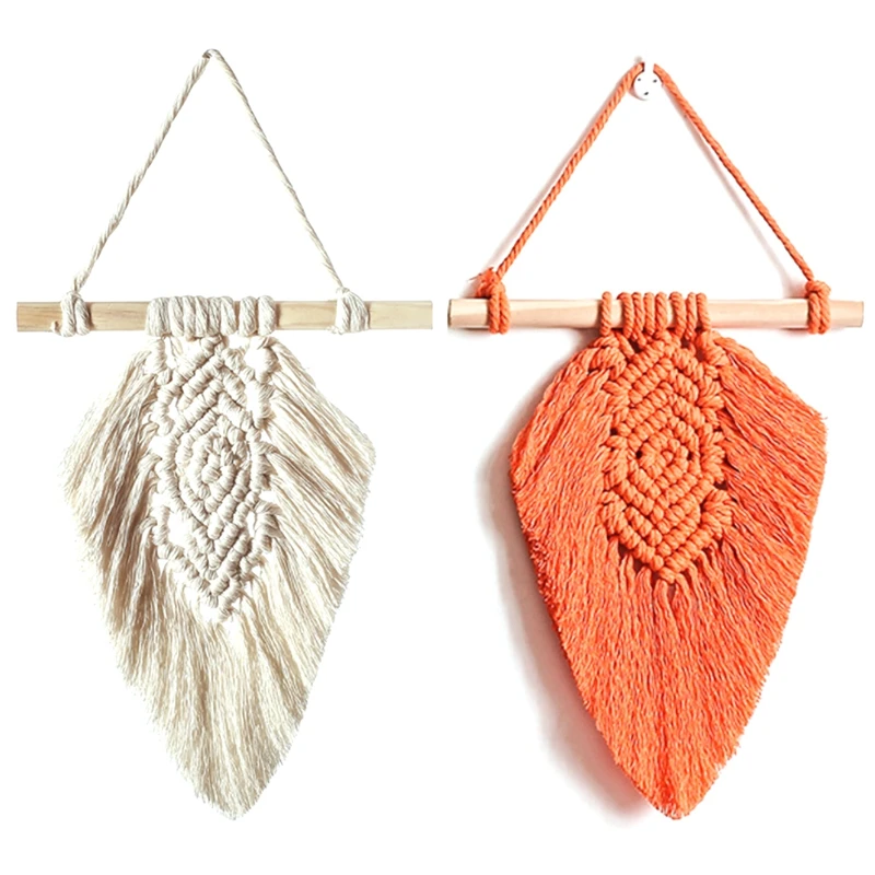 

New Hand-Woven Feather Leaf Tapestry Living Room Homestay Ins Nordic Fringed Cotton Rope Pendant, 2PCS