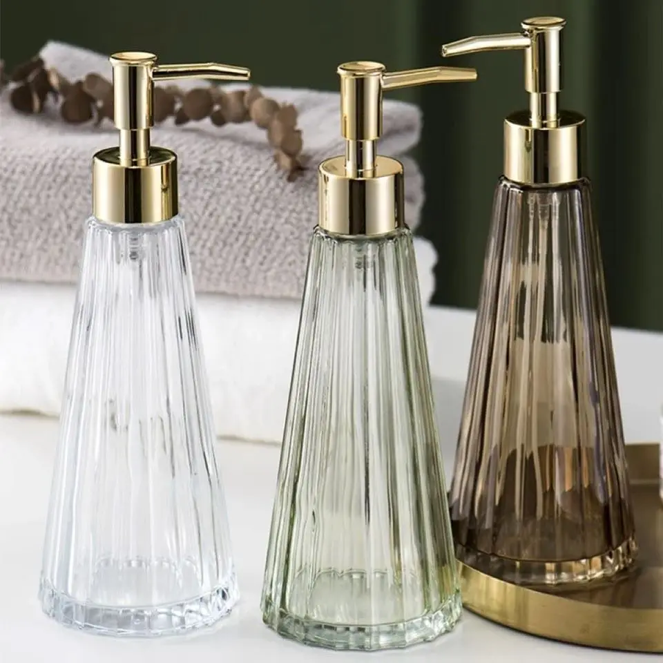 

300ML Glass Bottles Unique Design Liquid Soap Dispenser Shower Gel Makeup Shampoo Bottle Hand Sanitzer Holder For Bathroom