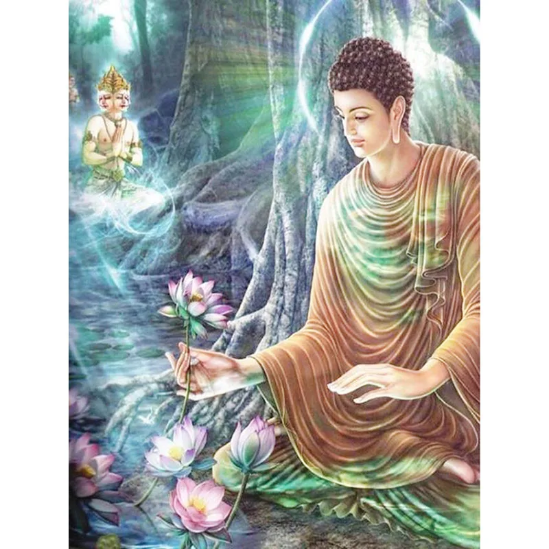 

Full Drill 5d DIY Diamond Painting Buddha Picking Lotus Diamond Embroidery Landscape Art Mosaic Rhinestones Manual Home Decor H7