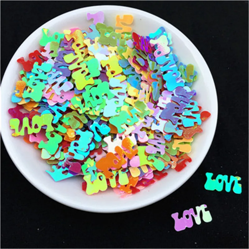 

10g/Pack/240Pcs 6*14mm Colorful Love Letters Shape Sequins PVC Paillettes Wedding Sewing Craft DIY Lentejuelas Accessories