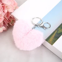 heart fur pom pom keychains fake rabbit fur ball key chain handbag keyring car key chain jewelry gift