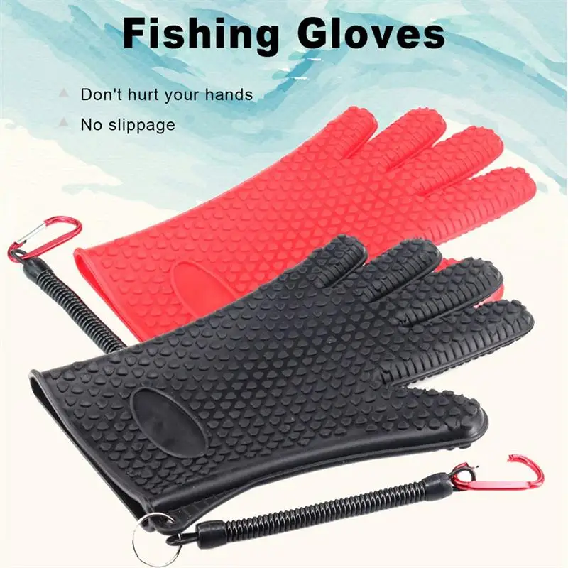 

Fishing Catching Gloves Rubber Anti-Slip Fishing Five Finger Gloves With Anti-Lost Rope Protect Hand From Puncture Scrapes Catch