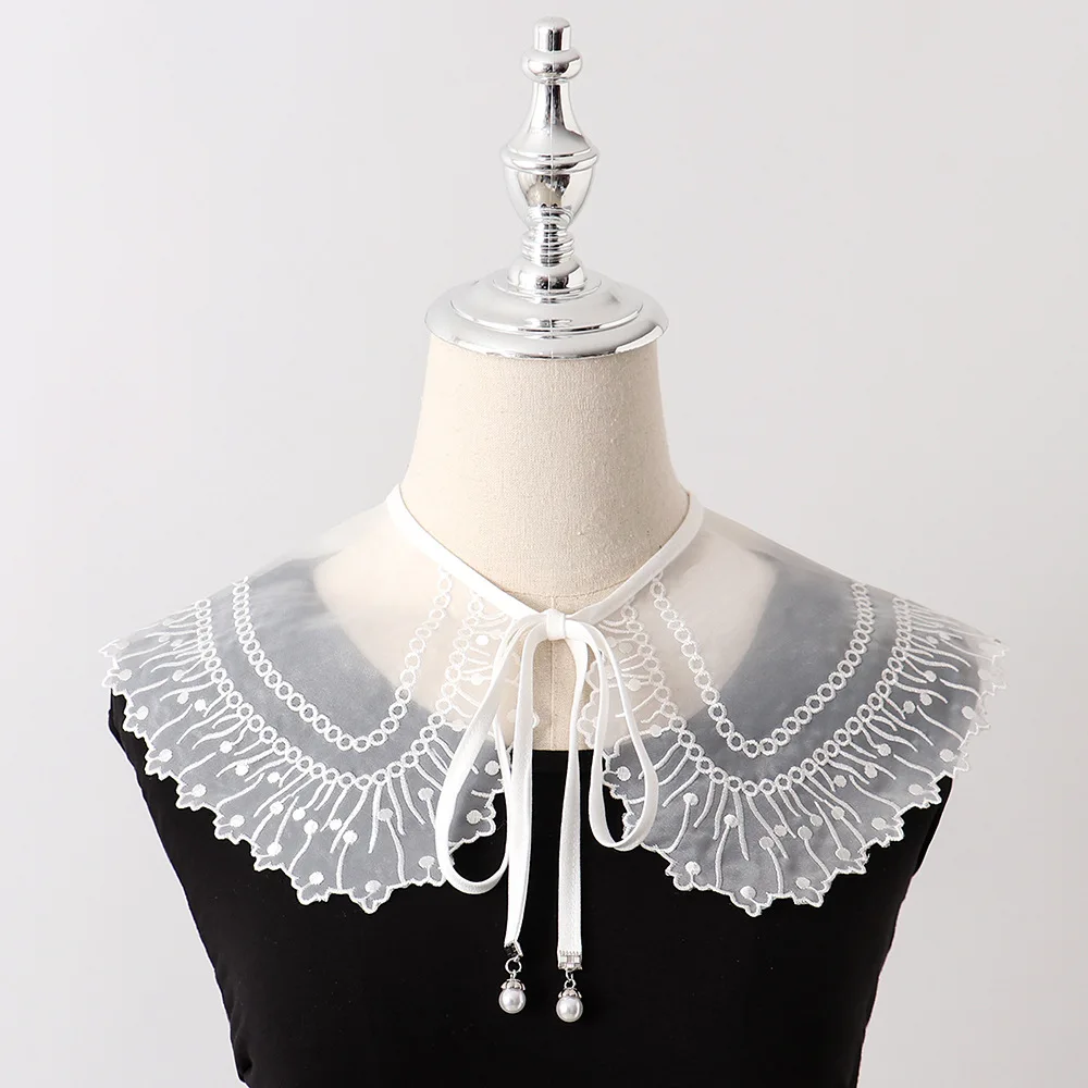 

Linbaiway Black White Fake Collar For Women Lace Flower Embroidery False Collar Detachable Collars Female Necklace Shawl Wrap