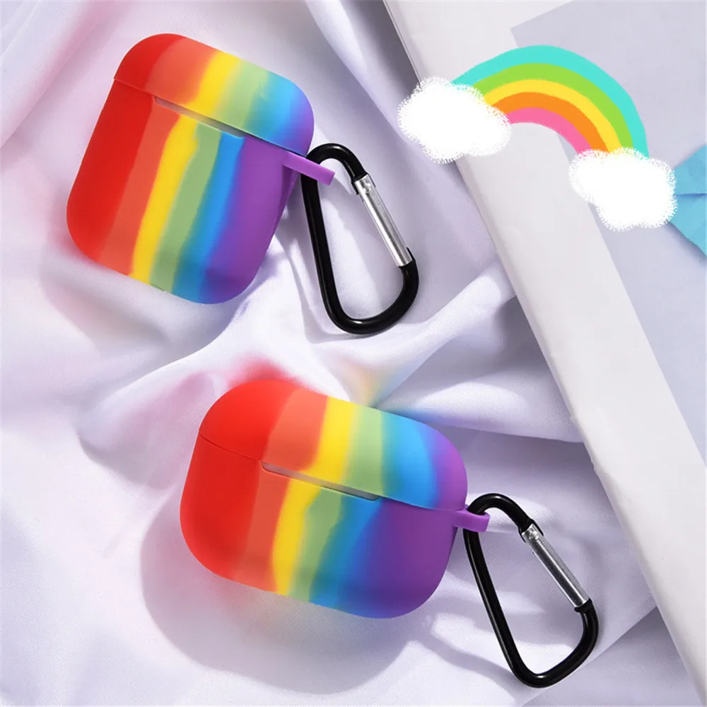 Радужный Мягкий силиконовый чехол для Airpods Pro 2 с защитным чехлом ключей Apple