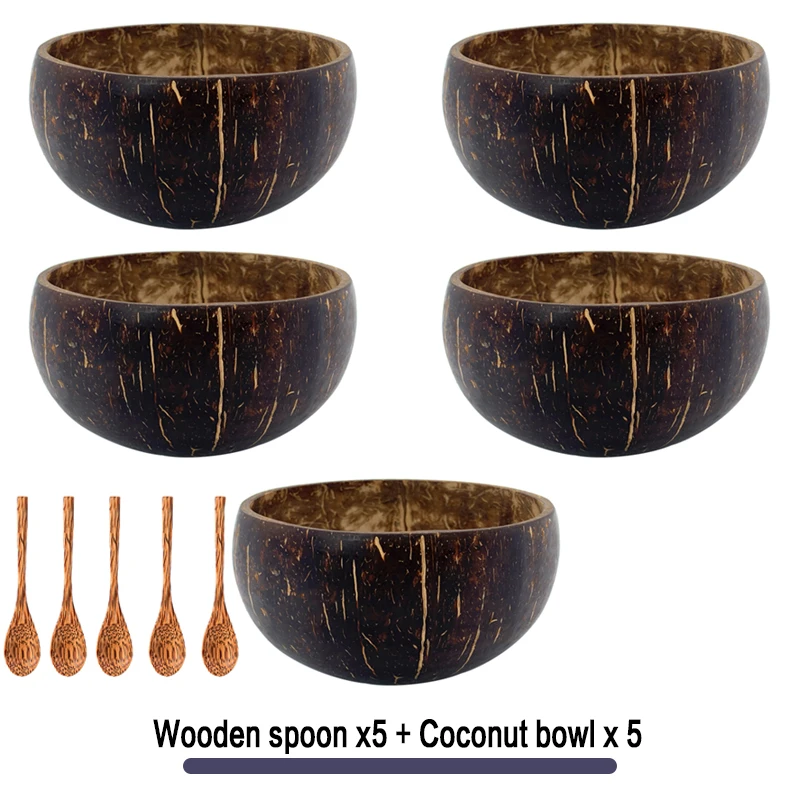 

coconut bowl Natural wood coconut tableware wood spoon dessert salad rice shell bowl set handmade crafts coconut smoothie bowl